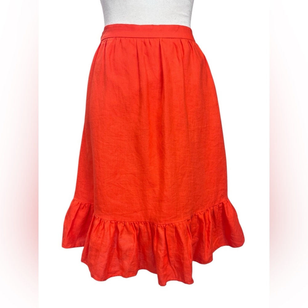 J.Crew Red Linen Wrap Skirt Ruffle Hem Size 8 Summer Resort - Picture 4 of 8
